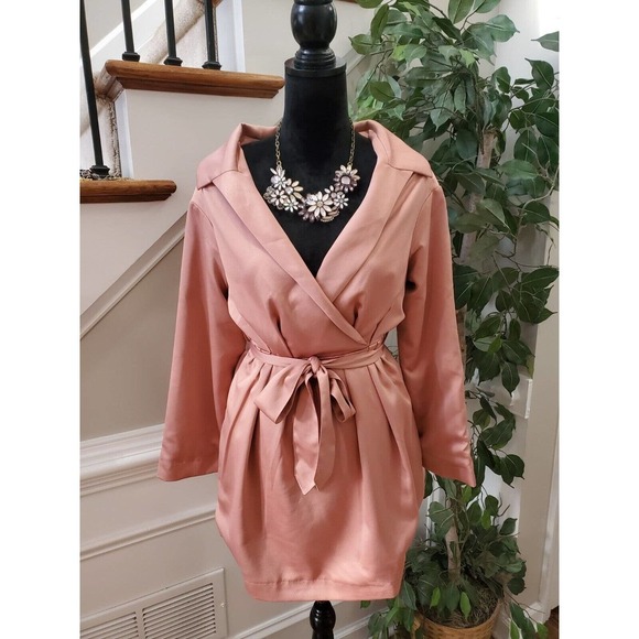 HOUSE OF CB LONDON Women Pink Polyester Wrap V Neck Knee Length Dress Small - Picture 13 of 14